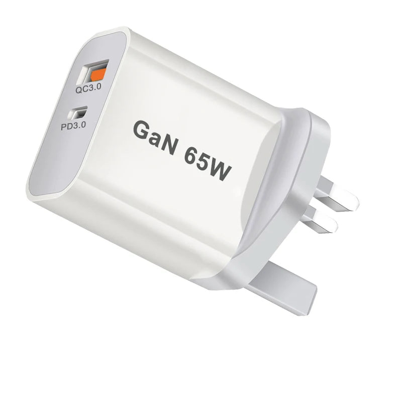 65W USB-C GaN Fast Charger - Dual Port Wall Adapter (US/EU/UK/AU)