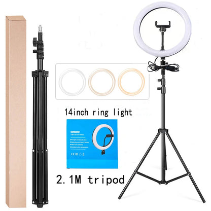 14" LED Ring Light with 2.1M Tripod Stand - Dimmable for Photography & Video
