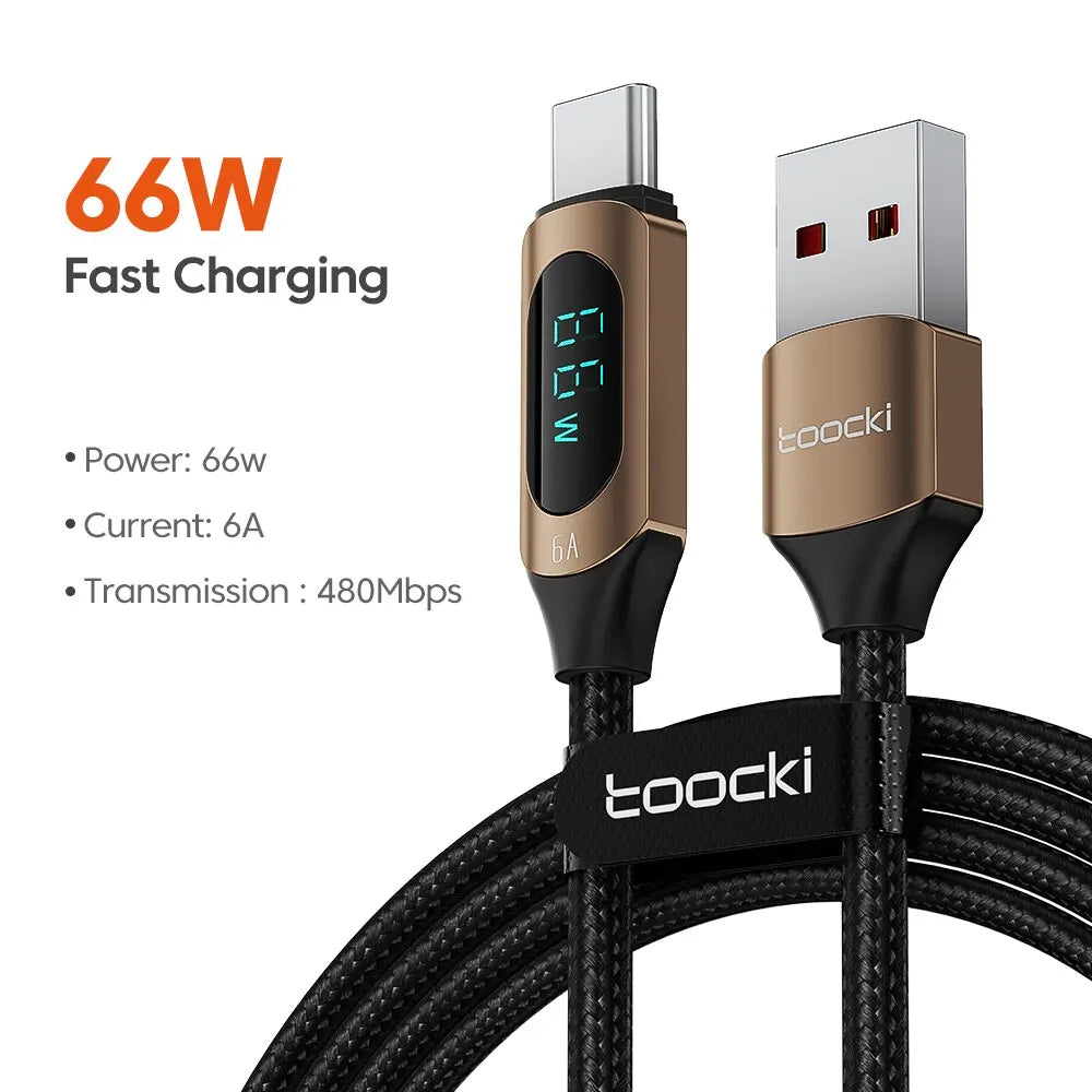 USB-A to USB-C Cable 66W - Fast Charging with Digital Display