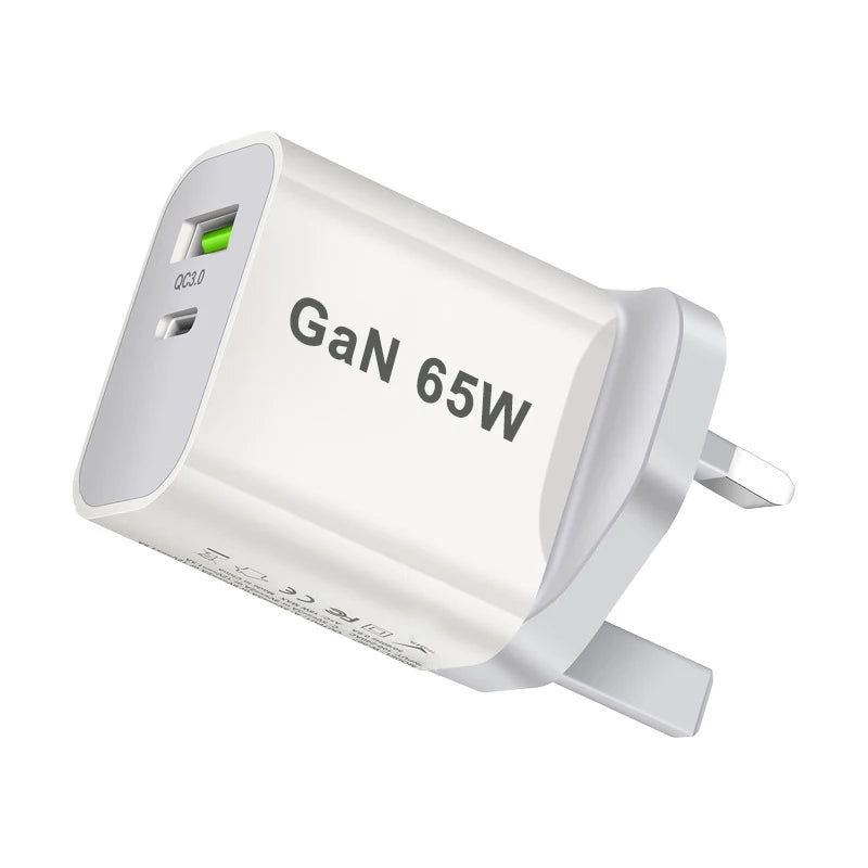65W USB-C GaN Fast Charger - Dual Port Wall Adapter (US/EU/UK/AU)