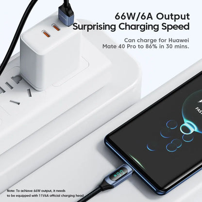 USB-A to USB-C Cable 66W - Fast Charging with Digital Display