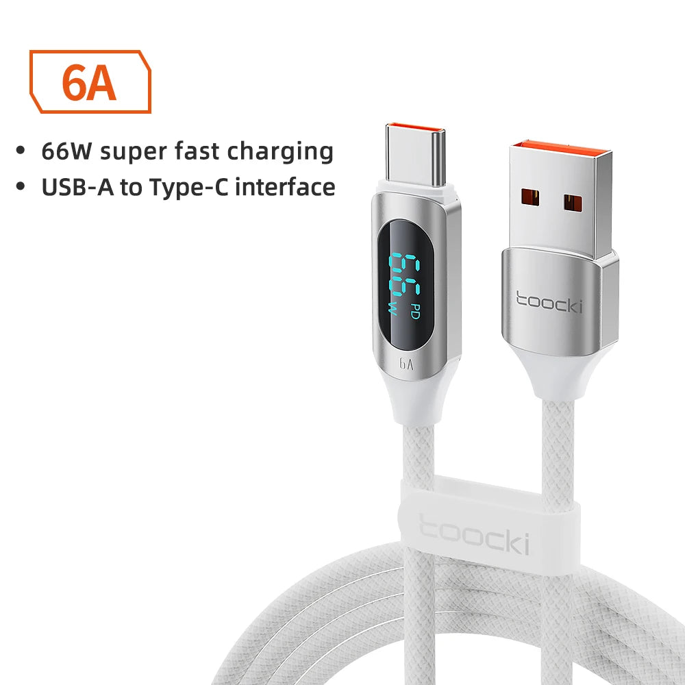USB-A to USB-C Cable 66W - Fast Charging with Digital Display