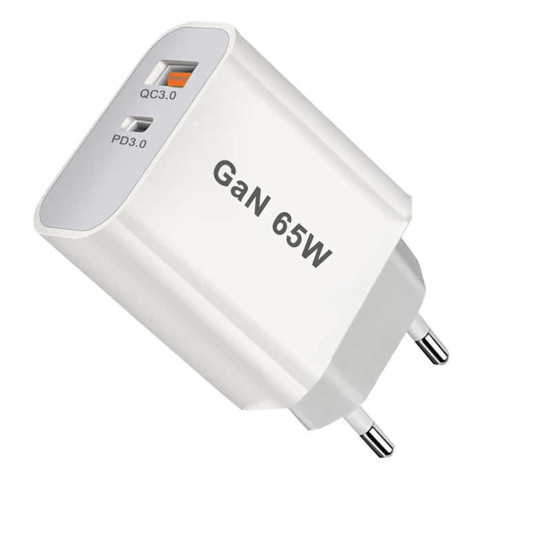 65W USB-C GaN Fast Charger - Dual Port Wall Adapter (US/EU/UK/AU)