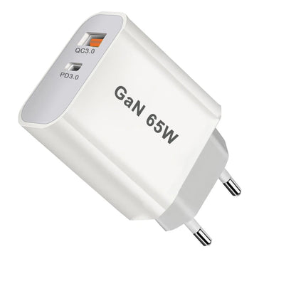 65W USB-C GaN Fast Charger - Dual Port Wall Adapter (US/EU/UK/AU)