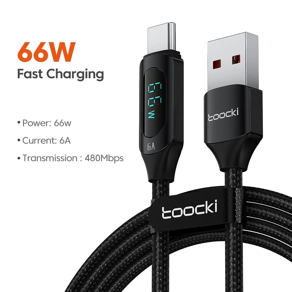 USB-A to USB-C Cable 66W - Fast Charging with Digital Display