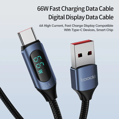 USB-A to USB-C Cable 66W - Fast Charging with Digital Display