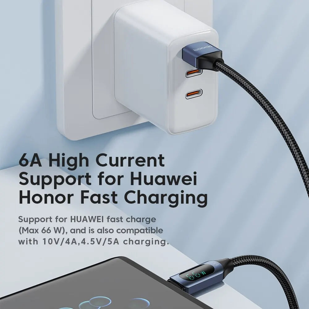 USB-A to USB-C Cable 66W - Fast Charging with Digital Display