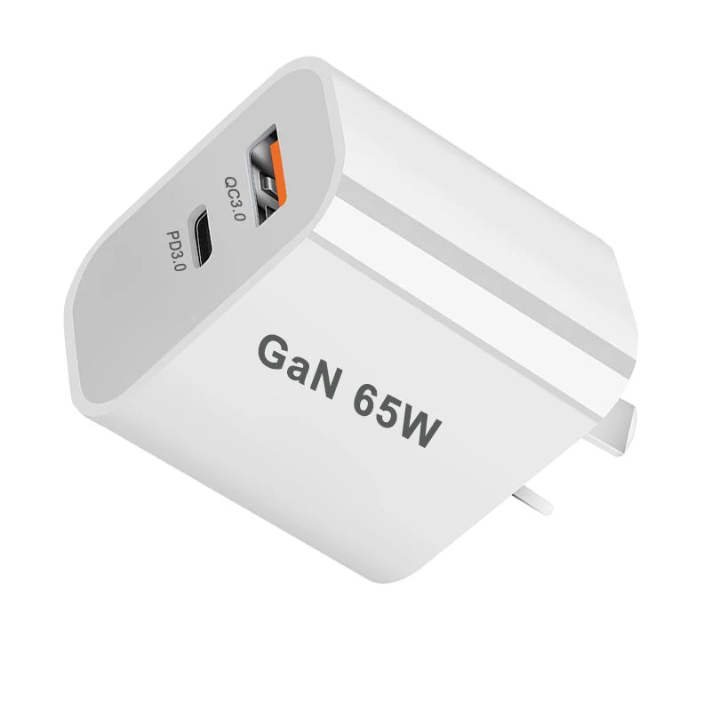 65W USB-C GaN Fast Charger - Dual Port Wall Adapter (US/EU/UK/AU)