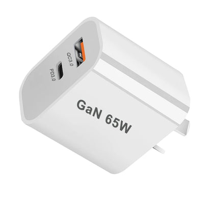 65W USB-C GaN Fast Charger - Dual Port Wall Adapter (US/EU/UK/AU)
