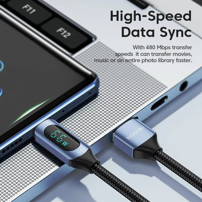 USB-A to USB-C Cable 66W - Fast Charging with Digital Display