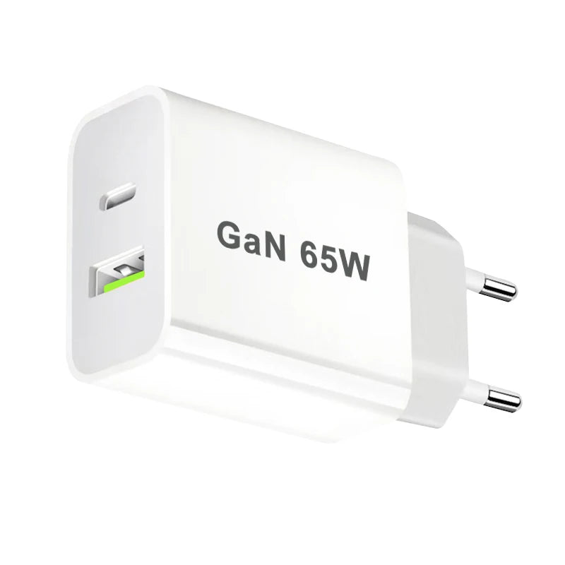 65W USB-C GaN Fast Charger - Dual Port Wall Adapter (US/EU/UK/AU)