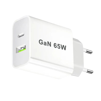 65W USB-C GaN Fast Charger - Dual Port Wall Adapter (US/EU/UK/AU)